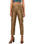 Indya Women's Gold Pants Silk Fitted