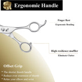 7" Professional Straight Dog Grooming Scissors Kit, Ergonomic Pets Cutting Shears, JP-440C Stainless Steel with Offset Handle, Durable, Light-weight Shears for Fur Hair Trimming B-Silver-Tooth Shear