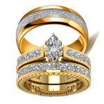 wedding ring set Two Rings His Hers Couples Rings Women's 10k Yellow Gold Filled White CZ Wedding Engagement Ring Bridal Sets & Men's Titanium Wedding Band women's size 8 & men's size 13