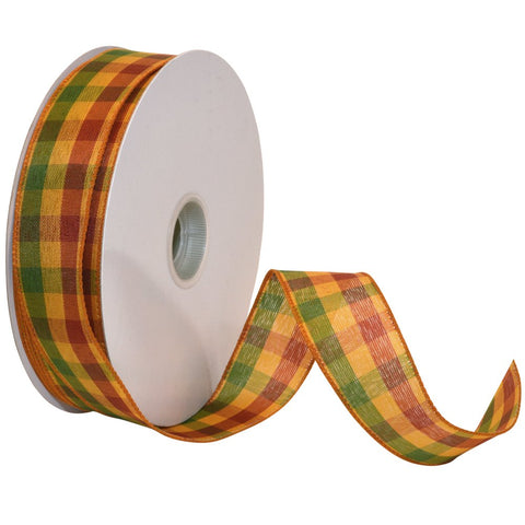 Morex Ribbon Autumn Hayride Plaid Wired Fabric Ribbon, Harvest Gold, 1-1/2 in x 50-Yd,7392.40/50-636