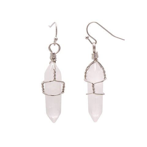 Paialco Hand Wired Healing Crystal Point Chakra Dangling Earrings for Women White Quartz