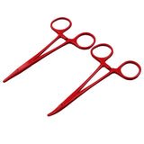 Motanar Pet Colourful Stainless Steel Hemostat Hemostatic Forcep,Pet Ear Hair Pull Forcep,Bend Head and Straight Head kit (Red) Red