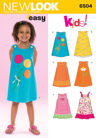 Simplicity U06504A New Look Easy to Sew Sleeveless Girl's Dress Sewing Pattern Kit, Code 6504, Sizes 3-8