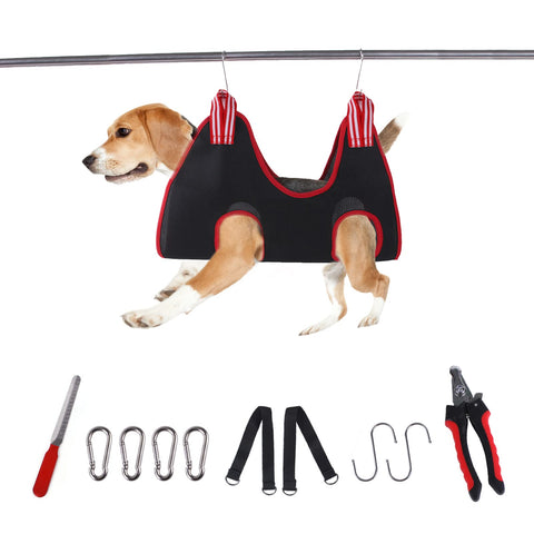 Ruzzut Dog Grooming Hammock, Pet Grooming Hammock Harness for Cats & Dogs with Nail Trimmers/Grooming Scissors, Dog Nail Clipper, Dog Grooming Sling for Dog/Cat Claw Care, S Size(10.2")