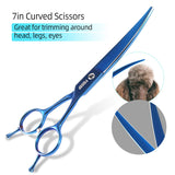 FOGOSP Professional Curved Scissors for Dog Grooming 7.0" Curved Shears 9CR Stainless Steel Pet Grooming Scissors for Small Medium Dog Cat Grooming Student Home DIY(Blue) Blue Curved