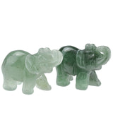 JOVIVI 2pc Natural Carved Healing Gemstones Crystal Elephant Figurine Statues 1.5'' Home Room Decor Desk Decoration Christmas Ornametns, with Gift Box Green + Brown