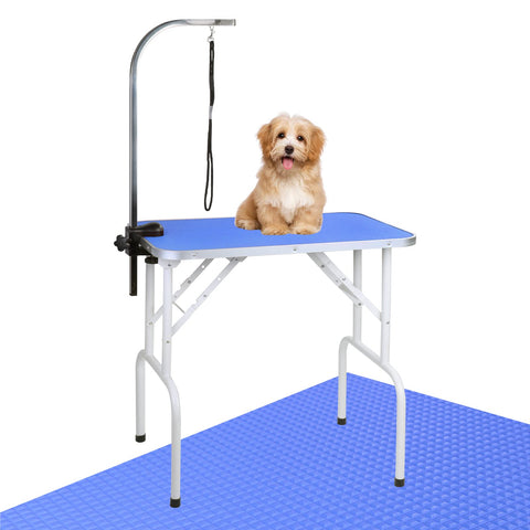 LEIBOU Pet Dog Grooming Table Foldable Grooming Table Heavy Duty Iron Frame with Arm & Noose for Dog Cat Pet Grooming (32" x 18" x 30'', Blue)