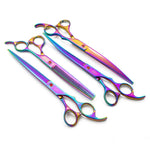 Moontay Professional 8.0" Dog Grooming Scissors Set, 4-pieces Straight, Upward Curved, Downward Curved, Thinning/Blending Shears for Dog, Cat and Pets, JP Stainless Steel, Multicolour 8 Inch (Pack of 4) Multi-colored