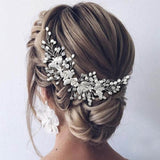 Easedaily Bride Wedding Hair Vine Silver Flower Leaf Bridal Headpieces Pearl Hair Accessories for Women and Girls A-Silver
