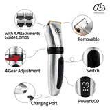 Pet Clippers Professional Dog Grooming kit Adjustable Low Noise High Power Rechargeable Cordless Pet Grooming Tools , Hair Trimmers for Dogs and Cats, Washable（IPX5), with LED Display. Frosted Silver