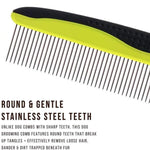 MG+ Dog Comb, Cat Comb with Rounded and Smooth Ends Stainless Steel Teeth and Non-Slip Grip Handle, Pet Comb for Long and Short Haired Dogs, Cats and Other Pets (Green) Green