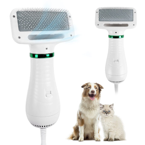 TekkPerry Pet Hair Dryer, 2 in 1Pet Grooming Dryer with Slicker Brush, Adjustable 2 Temperatures Settings, Quiet Portable Dog Dryer Brush, Dog and Cat Hair Brush for Small and Medium Dogs and Cats