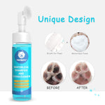 PUPMATE Paw Cleaner, No-Rinse Waterless Shampoo Dogs Cats Feet Cleaning Silicone Pet Grooming Brush, Rose Scent, 6.8 oz, Unique Design Pet Shampoo