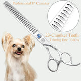Professional Dog Grooming Curved Straight Thinning/Blending/Chunking Scissors Kit JP-440C Stainless Steel Pet Cat Hair Cutting/Trimming Shears Silver (8" (23-Tooth)) 8" (23-Tooth)