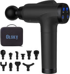 OLsky Massage Gun Deep Tissue, Handheld Electric Muscle Massager, High Intensity Percussion Massage Device for Pain Relief with 10 Attachments & 30 Speed(Grey) Grey