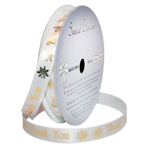 Morex Ribbon Special Occasions Ribbon: Thank You, Polyester, 3/8-Inch by 10-Yard, White/Metallic Gold Print, Item 90202/10-08 Thank You - Gold 1 Count (Pack of 1)