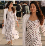 Jaipuri Fashionista Women's White Colour Rayon Printed Straight Kurti with Palazzo Pant and Dupatta Set