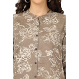 STOP Embroidered Cotton Mandarin Collar Womens Straight Fit Kurta
