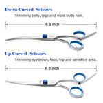 Elfirly Professional Dog Grooming Scissors Kit Stainless Steel Round Tip Cutting Curved Scissors Thinning Shears Grooming Comb Pet Hair Trimming Scissors with Extra Dog Nail Clippers for Dogs and Cats Blue