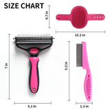 M JJYPET Dog Cat Brush 2 in 1 Pet Undercoat Rake Grooming Tool for Deshedding,Pet Dog Grooming Brush, Mats &Tangles Removing Shedding Dematting Comb for Large Small DogsCats’ Long/Short Hair Remover L Rose red
