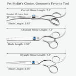 Moontay Professional Dog Grooming Straight, Curved, Thinning/Blending/Chunking Scissors Kit, JP-440C Stainless Steel Pet Cat Hair Cutting/Trimming Shears, Silver 7" Set ( Straight & Curved & Chunker )