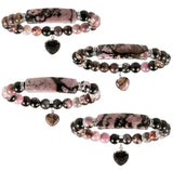 TUMBEELLUWA Healing Stone Bracelet 8mm Beads Chakra Crystal Energy Heart Charm Bracelet Handmade Jewelry for Women rhodonite crystal stone