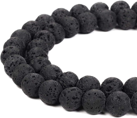BEADNOVA 8mm Natural Black Lava Beads Stone Gemstone Round Loose Energy Healing Beads with Free Crystal Stretch Cord for Jewelry Making (40-42pcs) 10) Black Lava Stone Round Beads