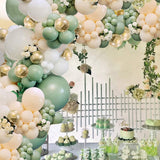 Sage Green Balloon Garland Kit - 125Pcs Eucalyptus Garland, Retro Olive Green, Peach White and Gold Latex Balloons Arch Kit for Wedding Birthday, Baby & Bridal Shower Decorations