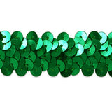 Trims By The Yard 2-Row Metallic Stretch Sequin Trim, 7/8-Inch Versatile Sequins for Crafts, Washable Sequins Trim for Sewing, 20-Yard Cut ; Green