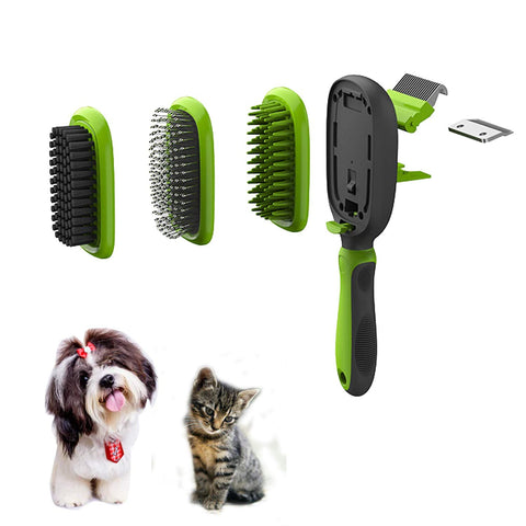 5 in 1 Pet Grooming Kit Dog Brush & Cat Brush Set 2 Sided Detachable Dematting Deshedding Comb for Stubborn Mats & Tangles,Hair Removing,Bath&Massage