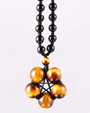 Jewever Tiger Eye Necklace Pendant Handmade Star-Shape Adjustable Energy Gemstone Healing Crystal 12mm Beads Unisex Yellow