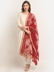 Shasmi Women's Heavy White Colour Net Embroidered Fancy phulkari work Dupatta for women (Gulabi Dupatta) Free Size
