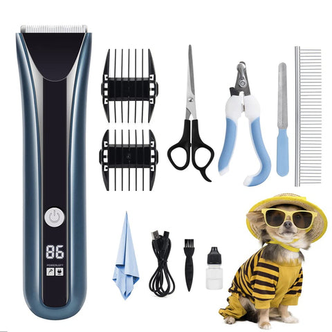 VERREO Dog Razor- pet Beauty Scissors Set Low Noise Rechargeable Cordless Electric Mute Barber, Suitable for Dogs, Cats and Other Pets (Blue) Blue