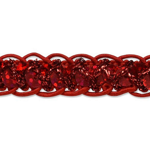Trims by The Yard Thea Sequin Braid Cord Trim, 1/2-Inch Versatile Sequins for Crafts, Washable Sequin Trim for Costumes or Party Decorations, 20-Yard Cut | Red