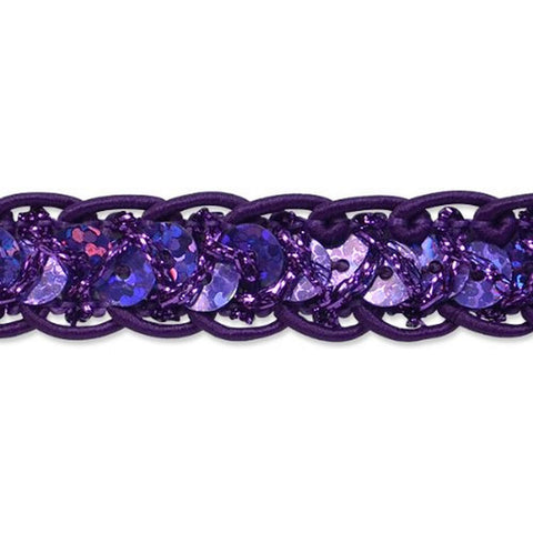 Trims by The Yard Thea Sequin Braid Cord Trim, 1/2-Inch Versatile Sequins for Crafts, Washable Sequin Trim for Costumes or Party Decorations, 20-Yard Cut | Purple