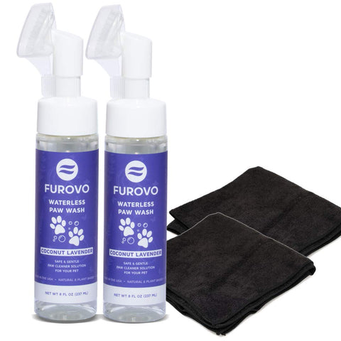 FUROVO Made in USA 2 Pack Natural Plant-Based Waterless Paw Cleaning Solution with Portable Attached Paw Cleaning Brush Head + Microfiber Towel Made in USA- (Coconut Lavender) Coconut Lavendar (2 Pack)