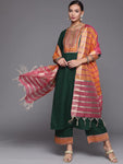 INDO ERA Women's Solid Cotton Blend Straight Kurta Palazzo With Dupatta Set