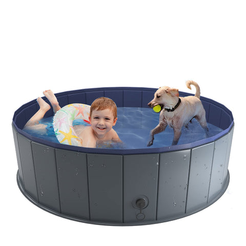 Niubya Foldable Dog Pool, Collapsible Hard Plastic Dog Swimming Pool, Portable Bath Tub for Pets Dogs and Cats, Pet Wading Pool for Indoor and Outdoor, 47 x 12 Inches L - 47'' x 12'' Gray