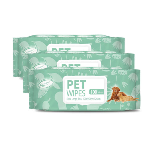 Air Jungles Pet Grooming Wipes for Dogs and Cats 100 Count (Pack of 3), 8" x 10" Extra Large Plant-Based Earth-Friendly Hypoallergenic Deodorizing Pet Wipes for Paws Body Face Ear Butt Original 100 Count (Pack of 3)