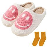 Women's Men's Retro Face Slippers Comfy Warm Plush Slip-On House Slipper for Winter Indoor Soft Cushion Non-slip Fluffy Slides Slippers Pink 5.5-6.5 Women/4-5 Men