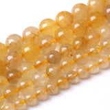 8mm 45pcs A+ Natural Gold Rutilated Quartz Crystal Stone Beads for Jewelry Making DIY Bracelet Necklace 15" Energy Healing Power Stone Beads(8mm, Gold Rutilated Quartz) 8mm