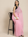 Womanista Women's Accordion Pleated Georgette Sarees (WA030_Pink)