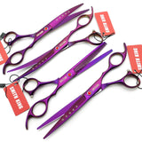 7.0in Professional Pet Grooming Scissors Set,Straight & Thinning & Curved Scissors 4pcs Set for Dog Grooming (Violet) Violet