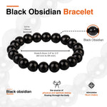 PERA PETRA Black Obsidian Bracelet - Black Onyx Crystal Bracelet for Women, Black Beaded Bracelet for Men, 10mm Beads Natural Stone Bracelet, with Amethyst Healing Necklace Gift