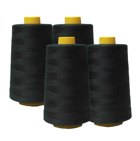 AK TRADING CO. Trading 4-Pack Black All Purpose Sewing Thread Cones (6000 Yards Each) of High Tensile Polyester Thread Spools for Sewing, Quilting, Serger Machines, Overlock, Merrow & Hand Embroidery.