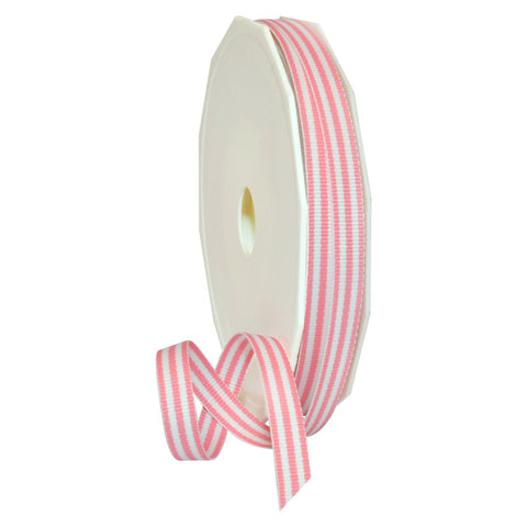 Morex Ribbon Polyester Grosgrain Striped Decorative Ribbon, 20 Yard", Pink, 3/8 in 3/8" by 20 yd.