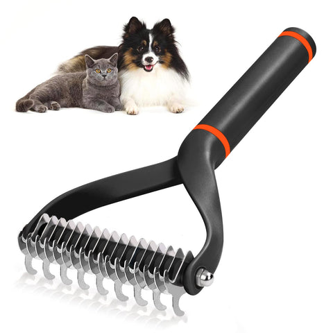 OSDUE Pet Grooming Brush, Dog Grooming Rake, 2-Sided Dog and Cat Undercoat Rake, Pet Hair Removal Brush and Hair Removal Tool Safely and Effectively Removes Knots, Mats, Tangles from Cats, Dogs A-black