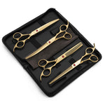 Moontay Professional 7.0" Dog Grooming Scissors Set, 4-pieces Straight, Upward Curved, Downward Curved, Thinning/Blending Shears for Dog, Cat and Pets, JP Stainless Steel, Gold 7 Inch (Pack of 4)