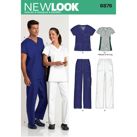 New Look Sewing Pattern 6876 Miss/Men Scrubs, Size A