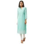 ZOLA Exclusive Georgette V Neck with 3/4th Sleeves and Calf Length Lucknowi Chikankari Ethnic Wear Straight Kurta for Women